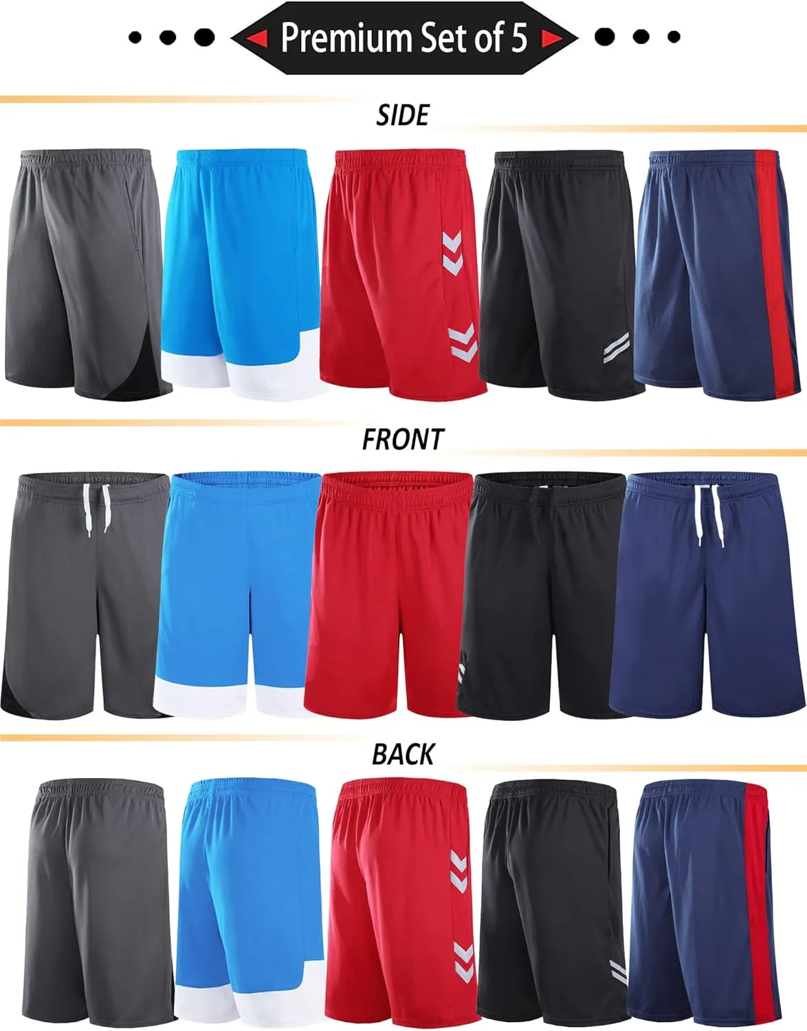 Liberty Imports 5 Pack Big Boys Youth Athletic Mesh Basketball Shorts with Pockets Quick Dry Activewear