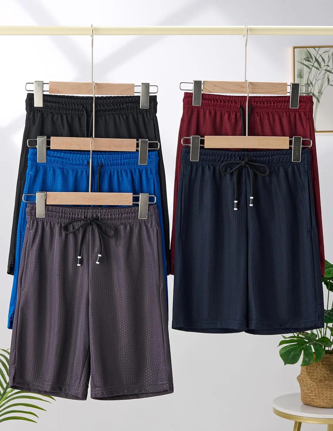 Liberty Imports 5 Pack Big Boys Youth Athletic Mesh Basketball Shorts with Pockets Quick Dry Activewear