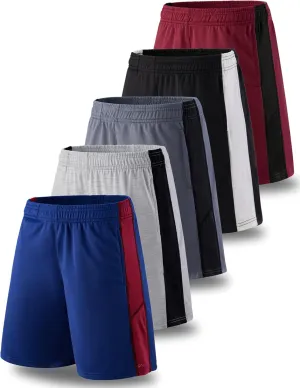 Liberty Imports 5 Pack Big Boys Youth Athletic Mesh Basketball Shorts with Pockets Quick Dry Activewear