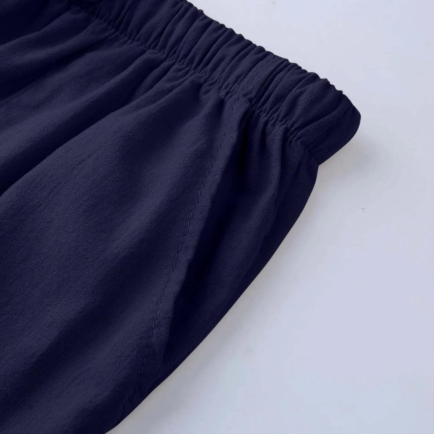 Linen Drawstring Pants Mens Elastic Waist Lightweight Trousers Casual Loose Straight Leg Yoga Fall Soft Beach Pants