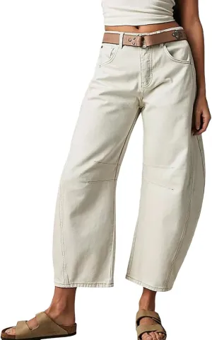 Linen Pants Women Summer Petite High Waisted Mid Rise Barrel Jeans For Women Wide Leg Mid Waist Cropped Baggy Pants