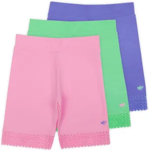 Lucky & Me Girls Bike Shorts, Super Soft Cotton Modal Blend with Lace Trim, Jada 3 Pack