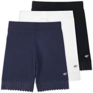 Lucky & Me Girls Bike Shorts, Super Soft Cotton Modal Blend with Lace Trim, Jada 3 Pack