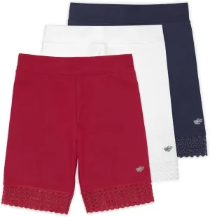 Lucky & Me Girls Bike Shorts, Super Soft Cotton Modal Blend with Lace Trim, Jada 3 Pack
