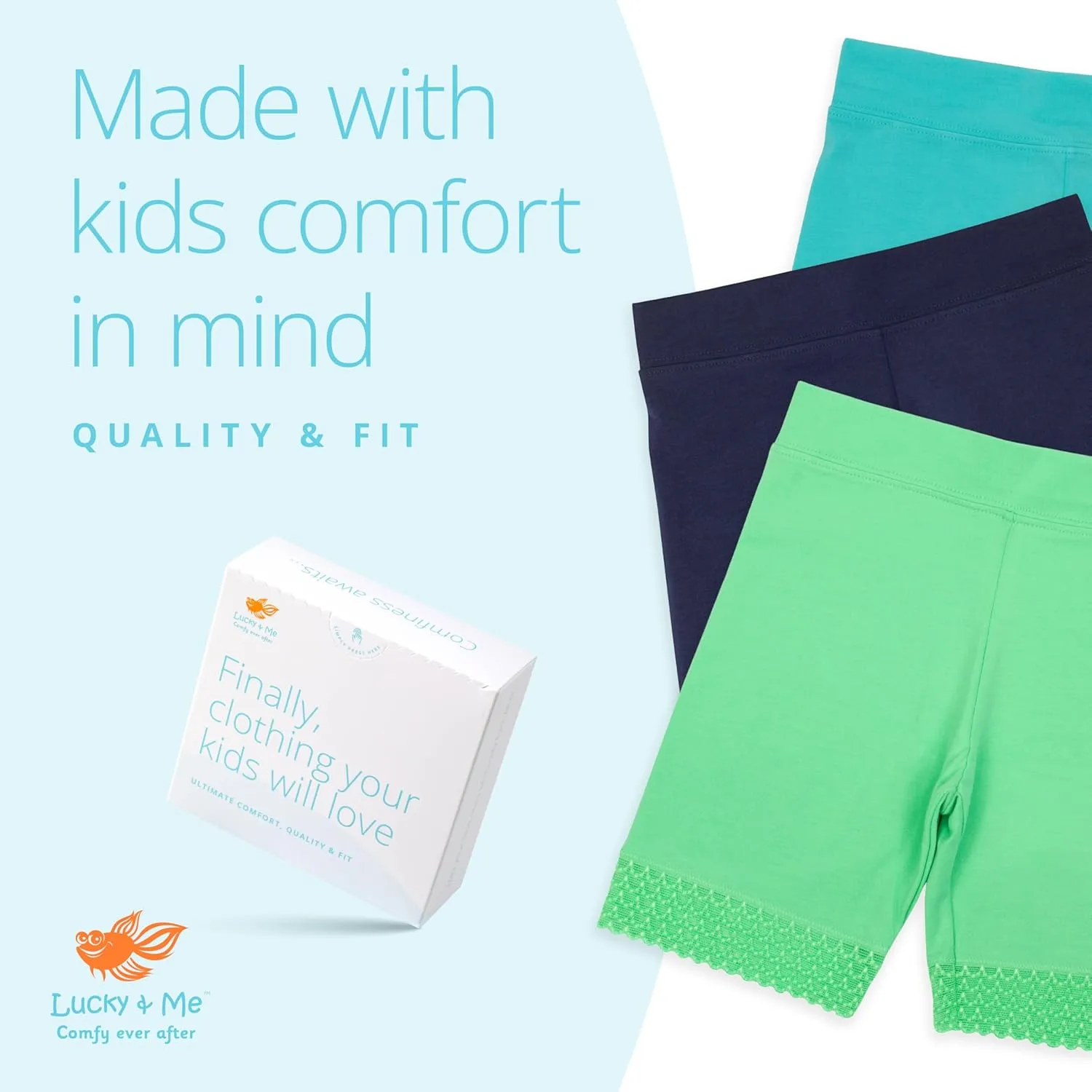 Lucky & Me Girls Bike Shorts, Super Soft Cotton Modal Blend with Lace Trim, Jada 3 Pack