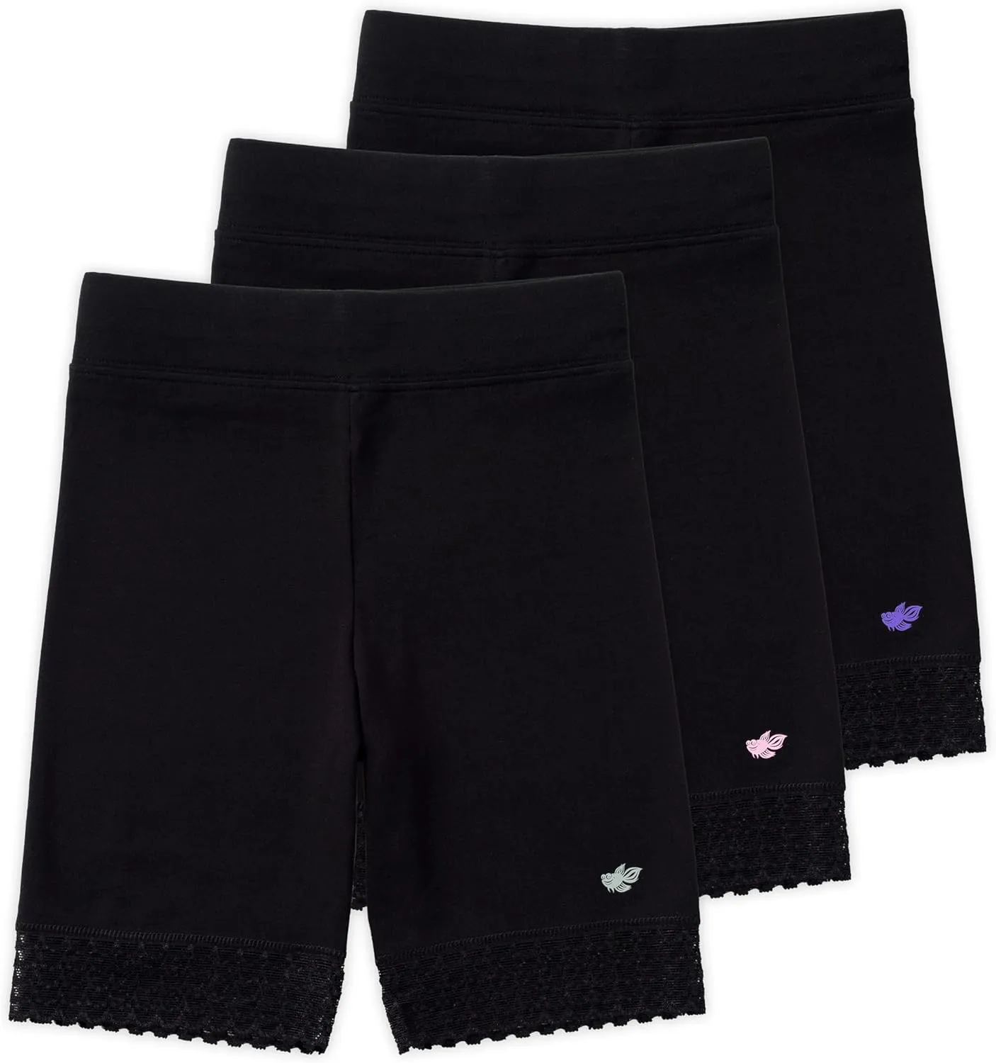 Lucky & Me Girls Bike Shorts, Super Soft Cotton Modal Blend with Lace Trim, Jada 3 Pack
