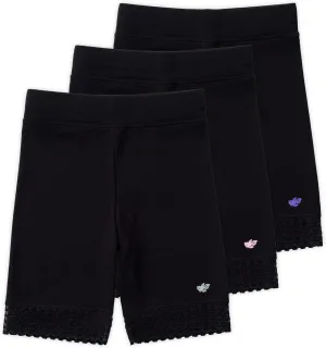 Lucky & Me Girls Bike Shorts, Super Soft Cotton Modal Blend with Lace Trim, Jada 3 Pack