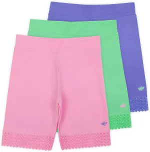 Lucky & Me Girls Bike Shorts, Super Soft Cotton Modal Blend with Lace Trim, Jada 3 Pack