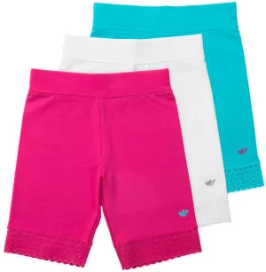 Lucky & Me Girls Bike Shorts, Super Soft Cotton Modal Blend with Lace Trim, Jada 3 Pack
