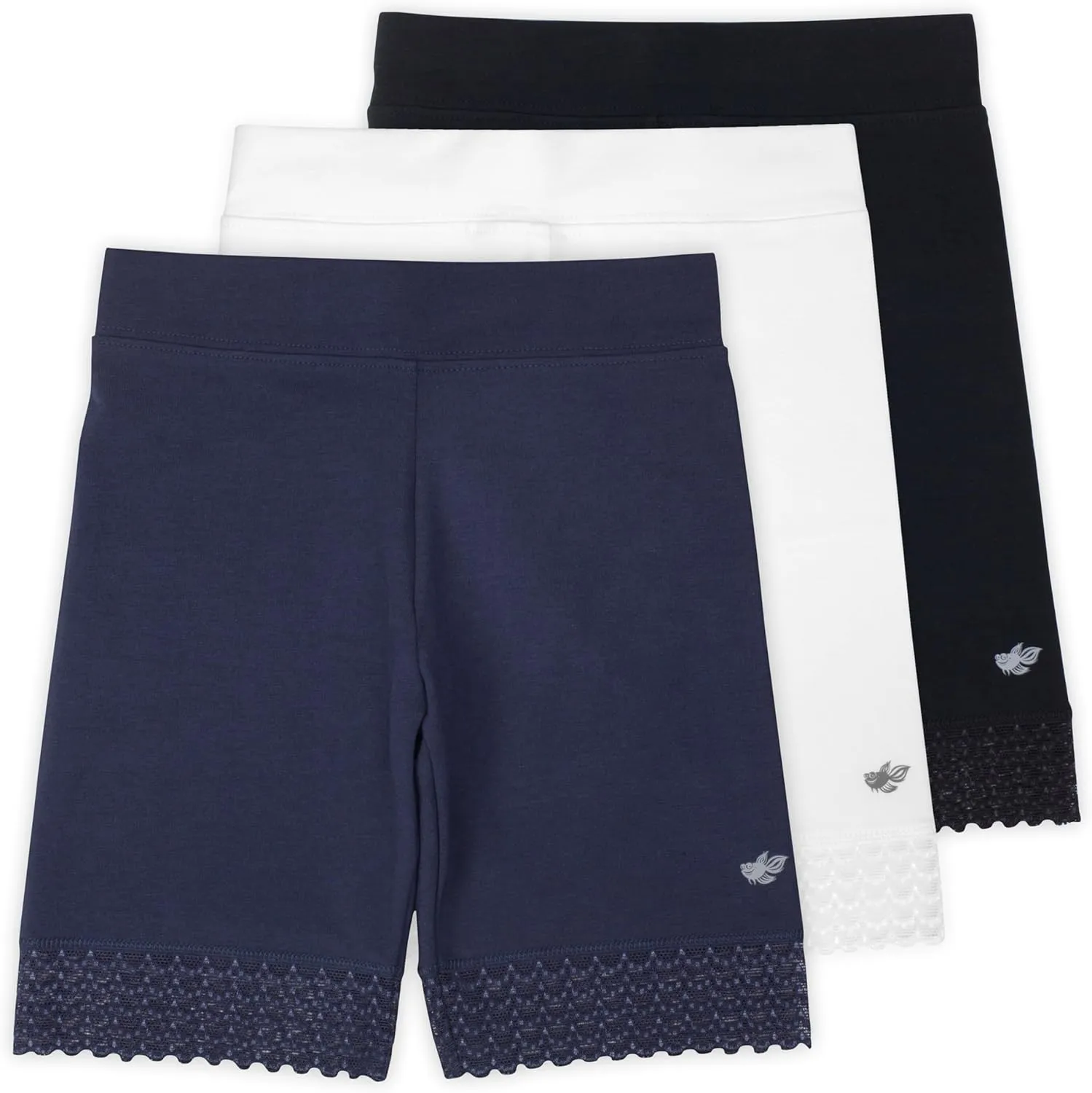 Lucky & Me Girls Bike Shorts, Super Soft Cotton Modal Blend with Lace Trim, Jada 3 Pack