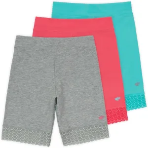 Lucky & Me Girls Bike Shorts, Super Soft Cotton Modal Blend with Lace Trim, Jada 3 Pack