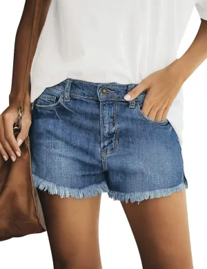luvamia Women's Casual Mid Rise Denim Shorts Stretch Ripped Raw Hem Jean Shorts