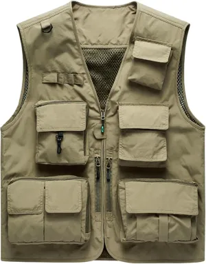 M2C Mens Hooded Mesh Multiple Pockets Traveling Vest