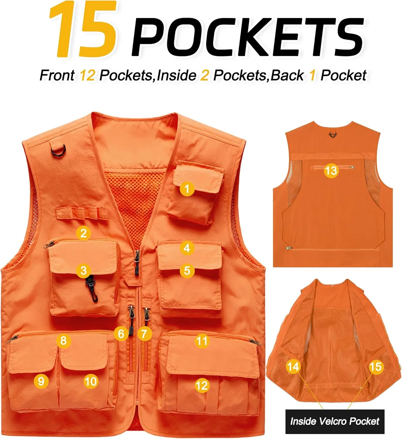 M2C Mens Hooded Mesh Multiple Pockets Traveling Vest