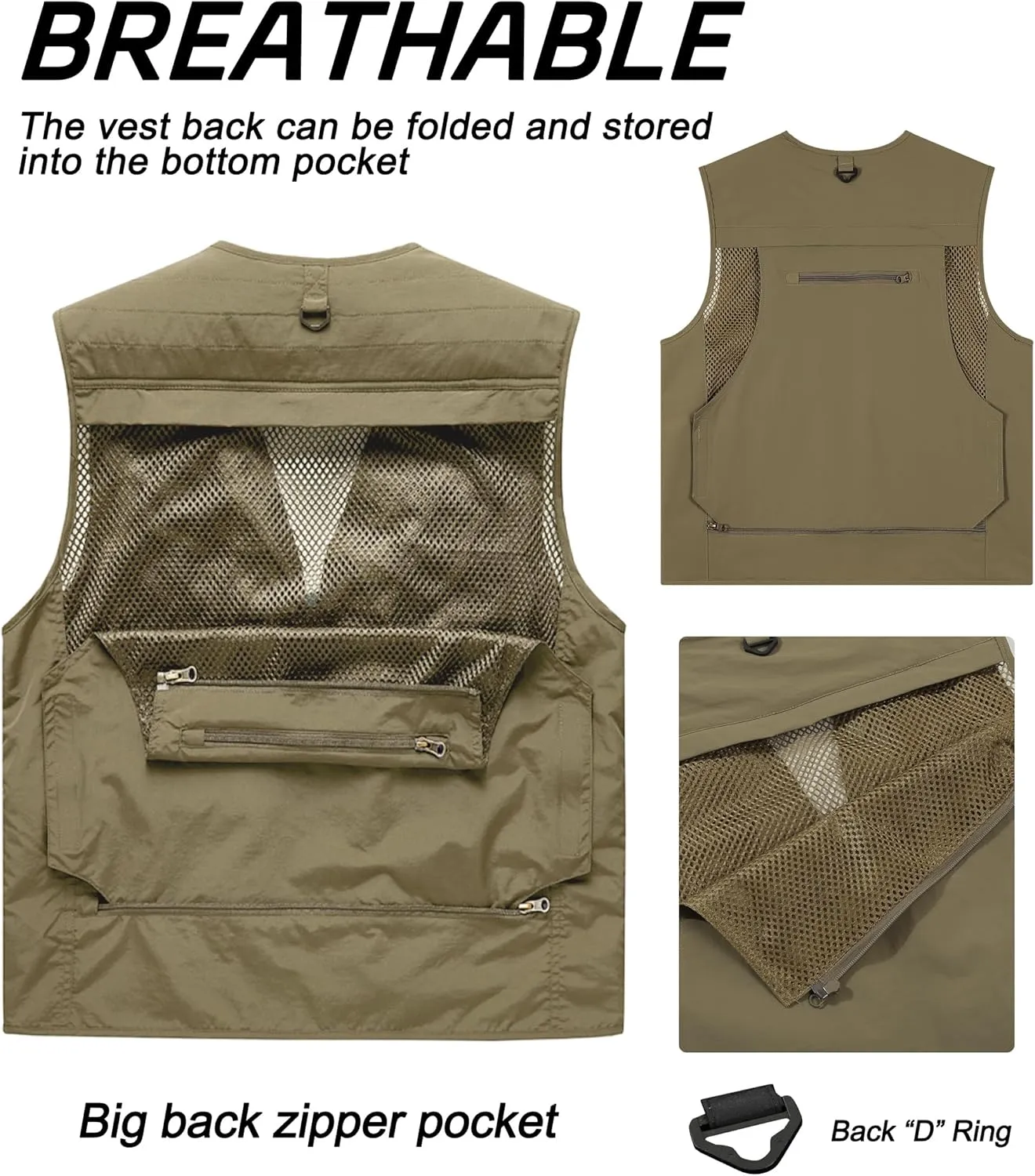 M2C Mens Hooded Mesh Multiple Pockets Traveling Vest