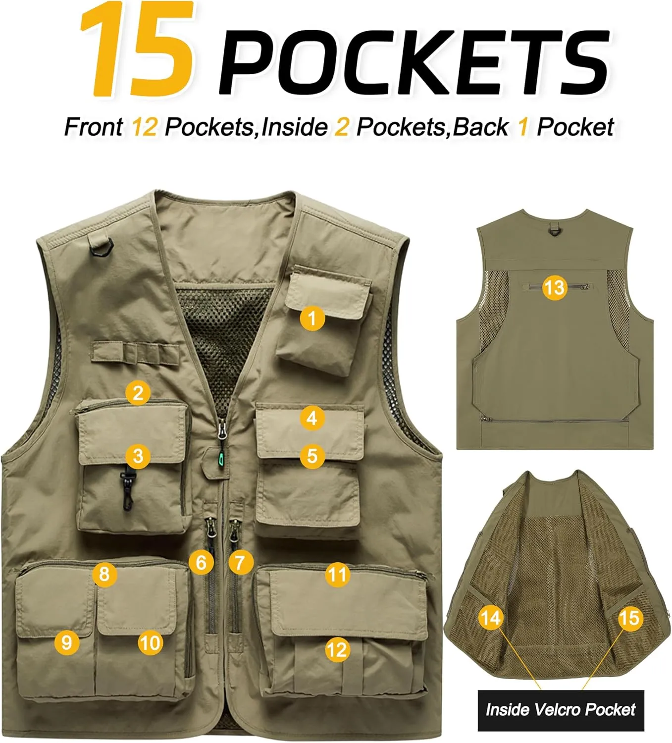 M2C Mens Hooded Mesh Multiple Pockets Traveling Vest