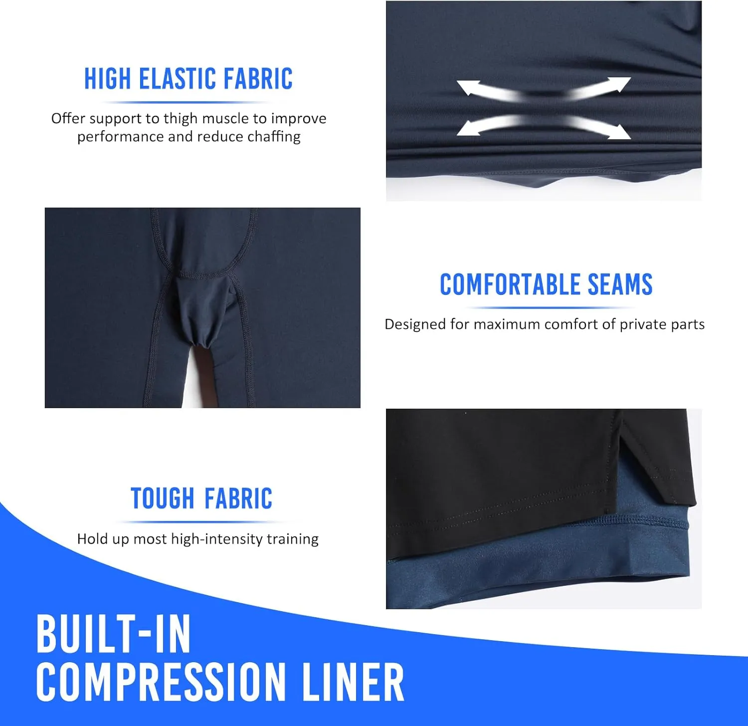 maamgic Mens Workout Shorts 2 in 1 Stretch 5" Gym Shorts Running Shorts with Compression Liner Zip Pocket