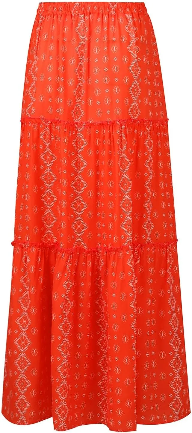 Maxi Skirt for Women 2025 Summer Layered Tiered Elastic Skirt Ruffle A Line Skirts Long Bohemian Skirts with Pockets