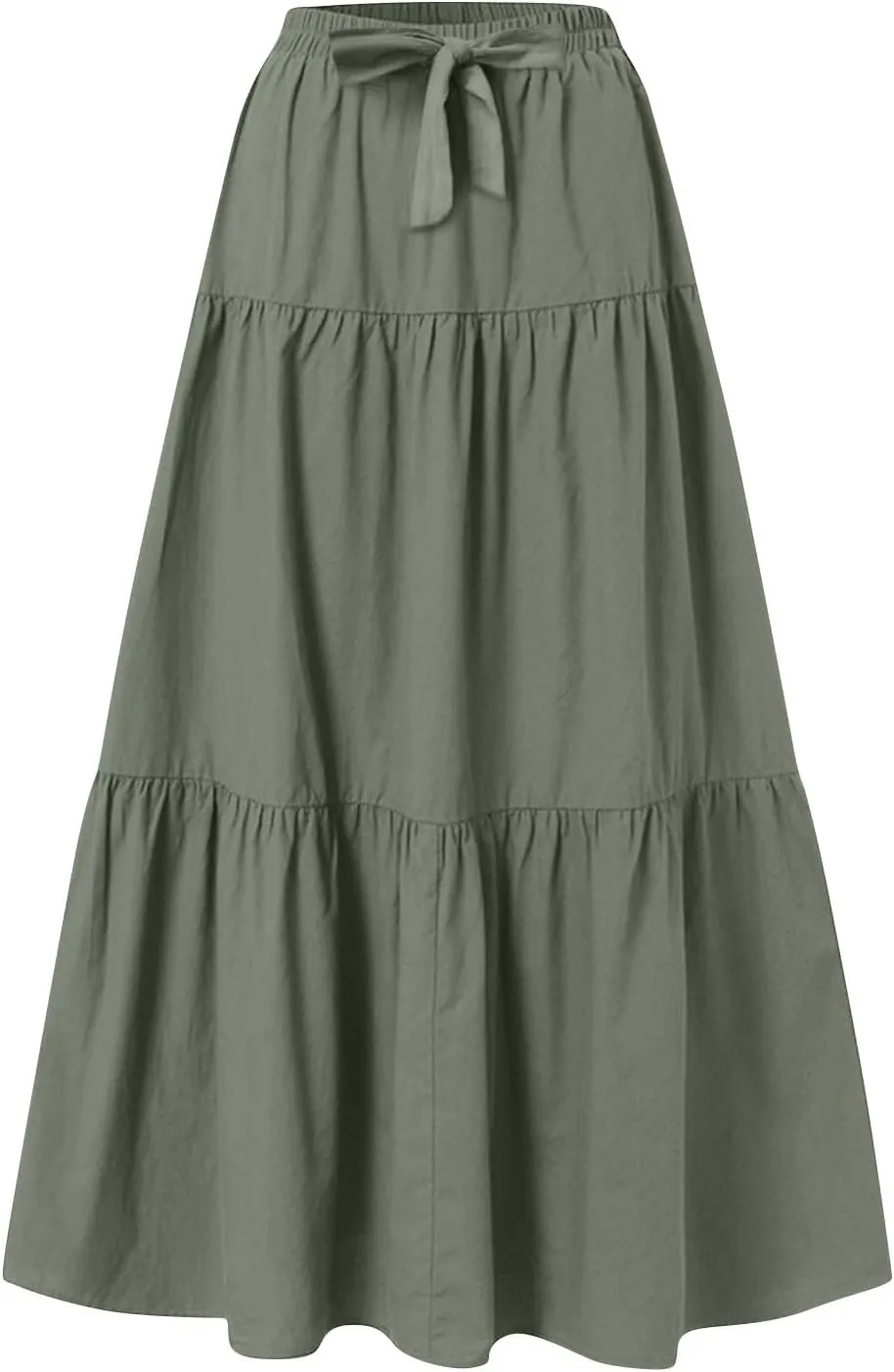 Maxi Skirt for Women Summer Drawstring High Waisted Aline Skirts Swing Tiered Ruffle Long Beach Skirt (S-2Xl)