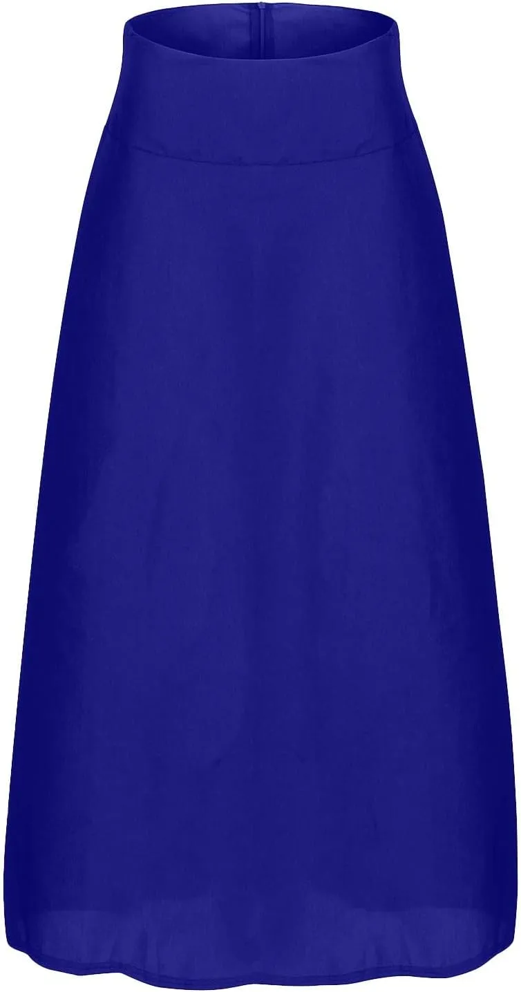 Maxi Skirts for Women High Waisted Side Slit Belted Pocket Midi Length Retro Casual Boho Flowy Skirt Layered Design