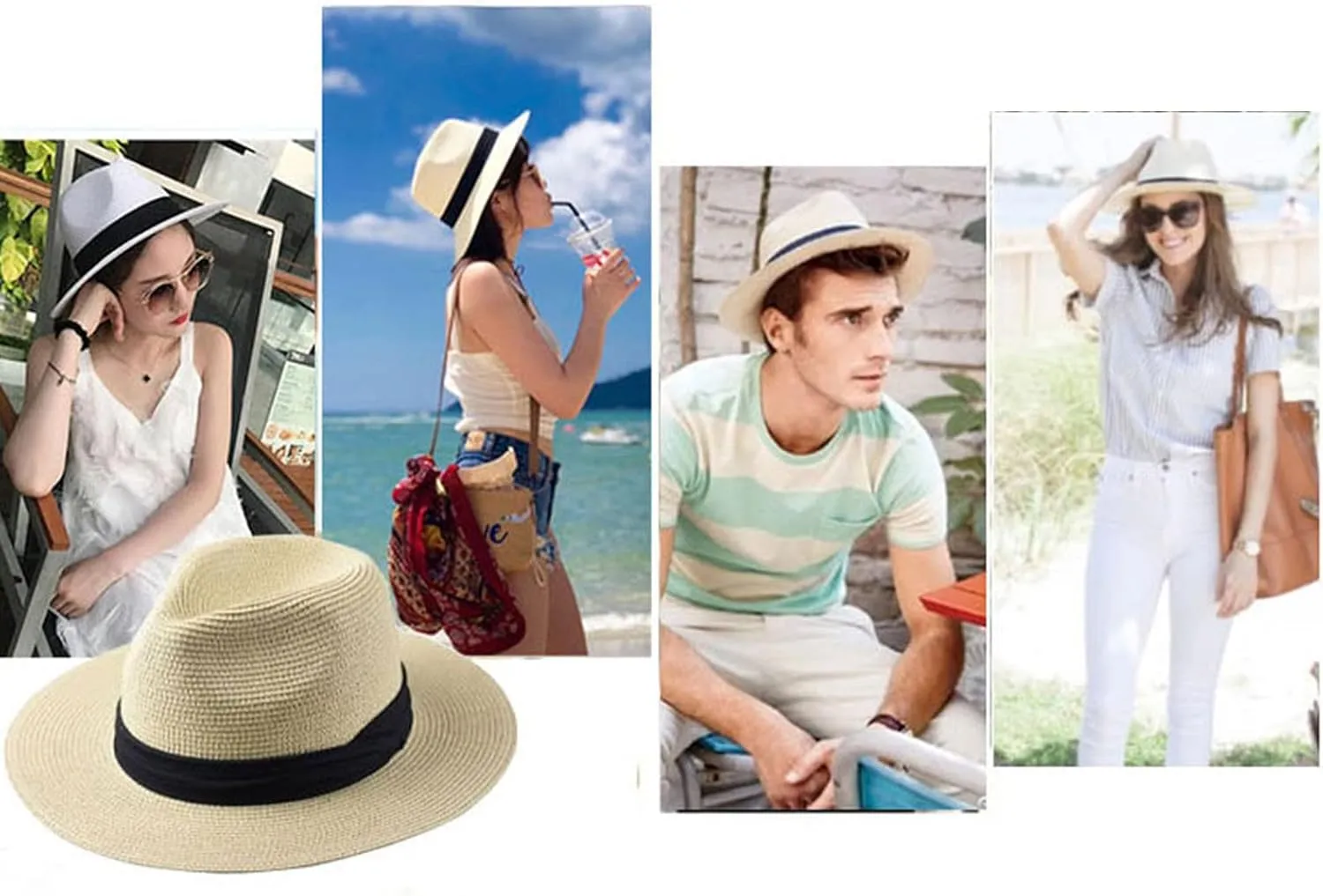 Men Women Bucket Hat Panama Wide Brim Straw Hats Jazz Fisherman Hat Sunscreen Sunshade Sun Hat