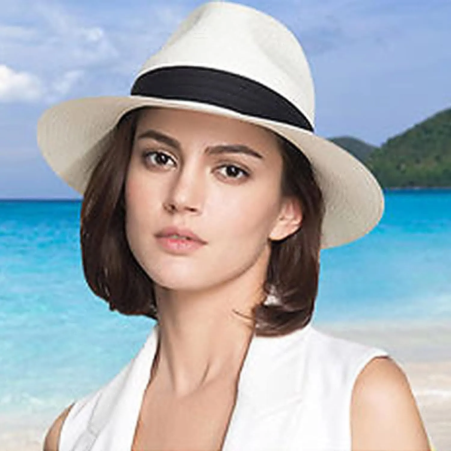 Men Women Bucket Hat Panama Wide Brim Straw Hats Jazz Fisherman Hat Sunscreen Sunshade Sun Hat