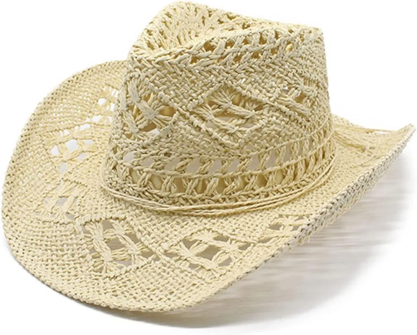 Men Women Summer Western Cowboy Hat Hollowed Out Woven Roll Up Wide Brim Hats Packable UPF 50  Crochet Travel Caps Jazz Cap