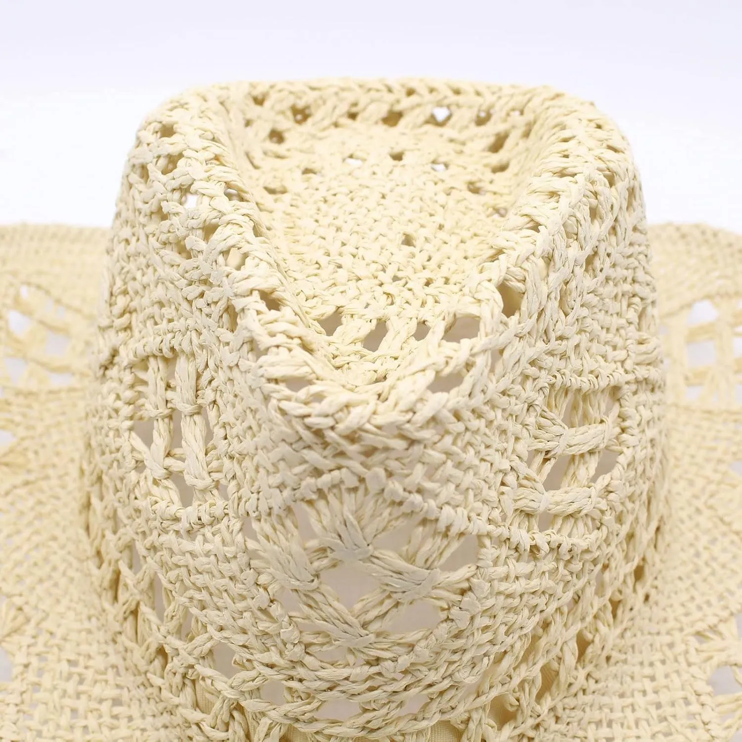 Men Women Summer Western Cowboy Hat Hollowed Out Woven Roll Up Wide Brim Hats Packable UPF 50  Crochet Travel Caps Jazz Cap