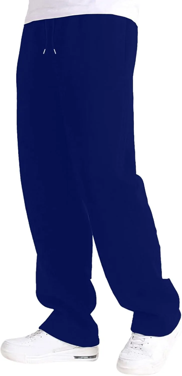 Men's Athletic Pants Rope Loose Waist Joggers Pants, Solid Color Pocket Trousers Loose Sports Workout Trousers