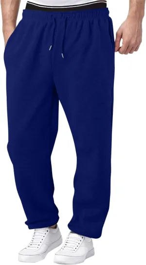 Men's Athletic Pants Rope Loose Waist Joggers Pants, Solid Color Pocket Trousers Loose Sports Workout Trousers