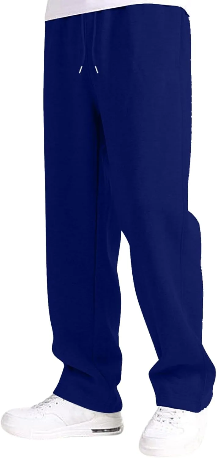 Men's Athletic Pants Rope Loose Waist Joggers Pants, Solid Color Pocket Trousers Loose Sports Workout Trousers