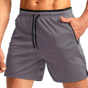 Mens Athletic Shorts Breathable Quick Dry Gym Workout Stretch Running Shorts with Zipper Pockets Summer Activewear