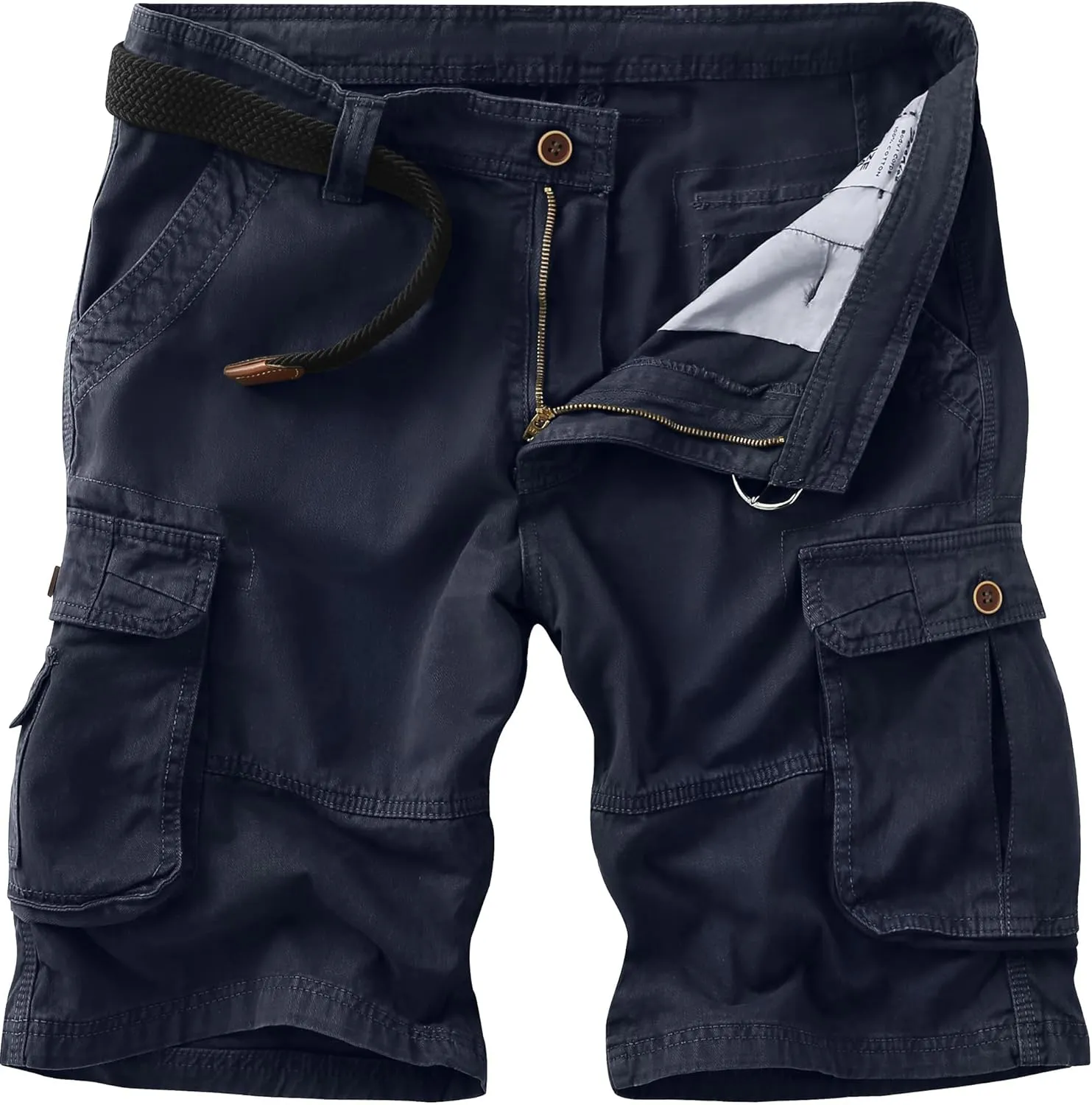 Mens Cargo Shorts Work Cotton Hiking Short Men's Casual Multi Pocket Pants No Belt Navy 34