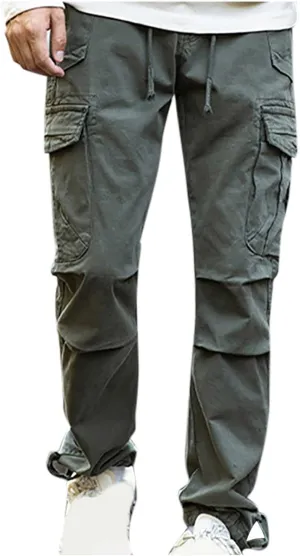 Mens Casual Cargo Pants Elastic Waist Stretch Drawstring Relaxed Fit Jogger Pants Classic Gym Hiking Workout Trousers