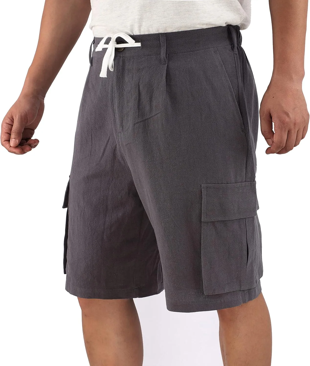 Mens Casual Classic Comfort Soft Linen/Cotton Pocket Active Sports Chino Cargo Shorts