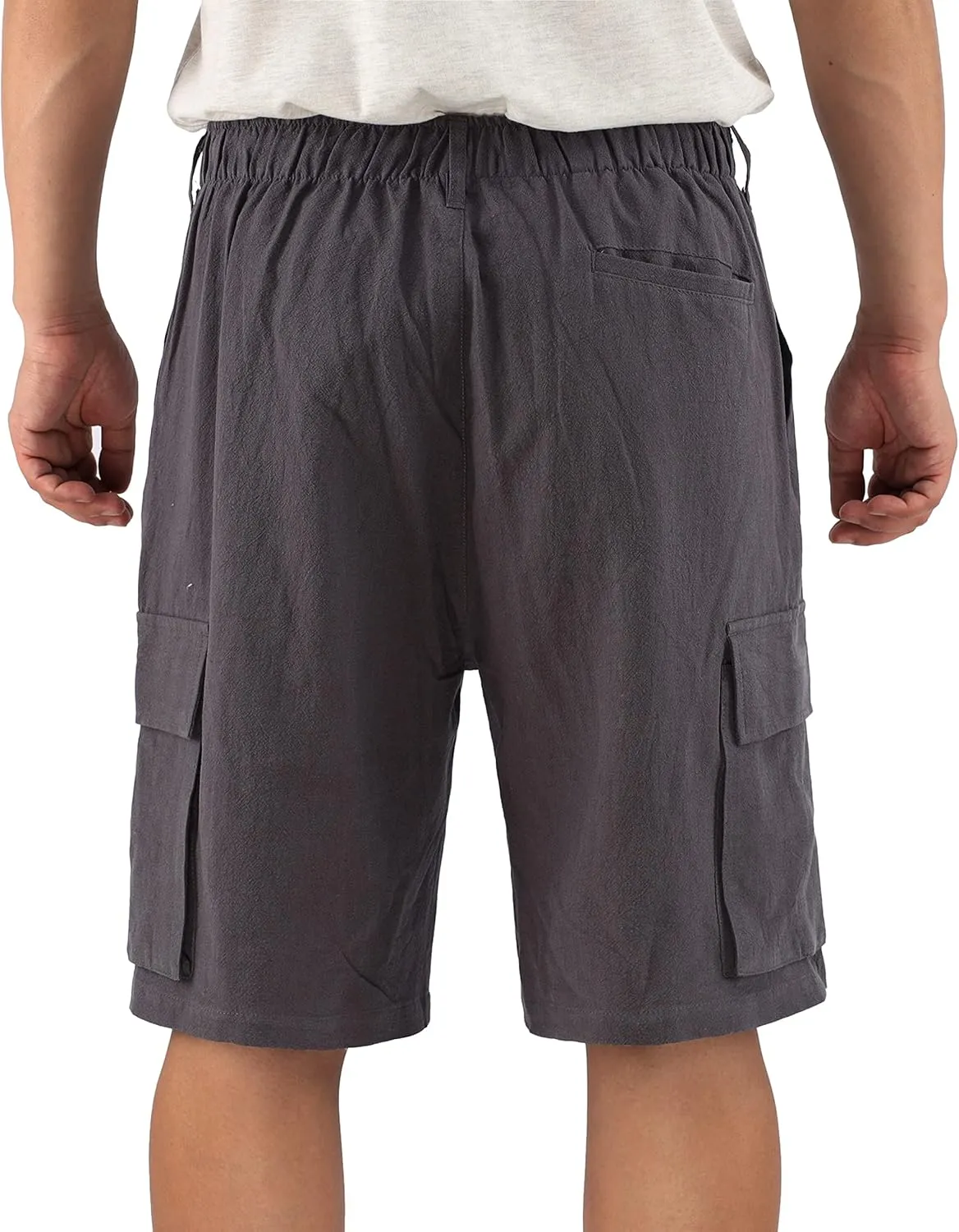 Mens Casual Classic Comfort Soft Linen/Cotton Pocket Active Sports Chino Cargo Shorts