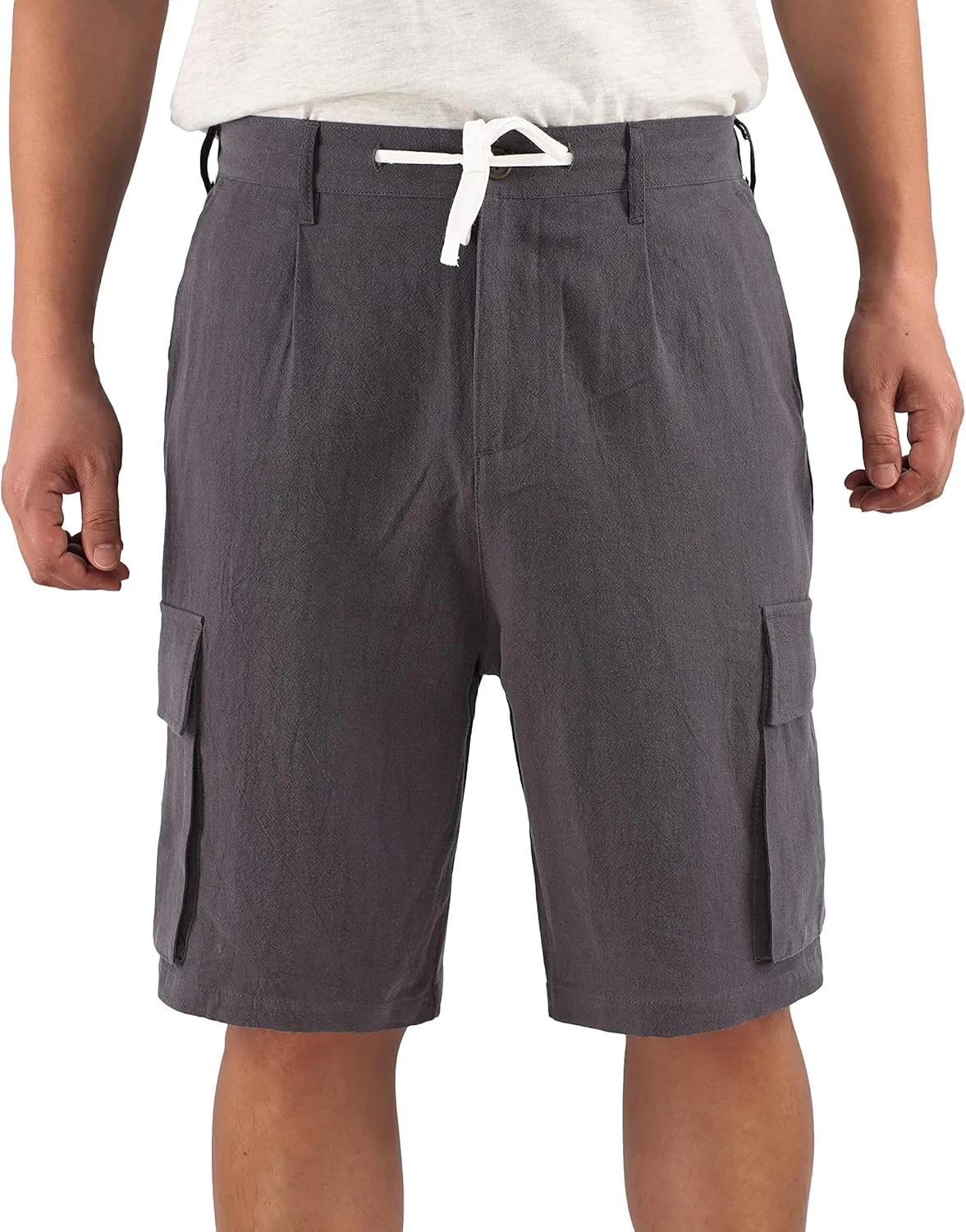 Mens Casual Classic Comfort Soft Linen/Cotton Pocket Active Sports Chino Cargo Shorts