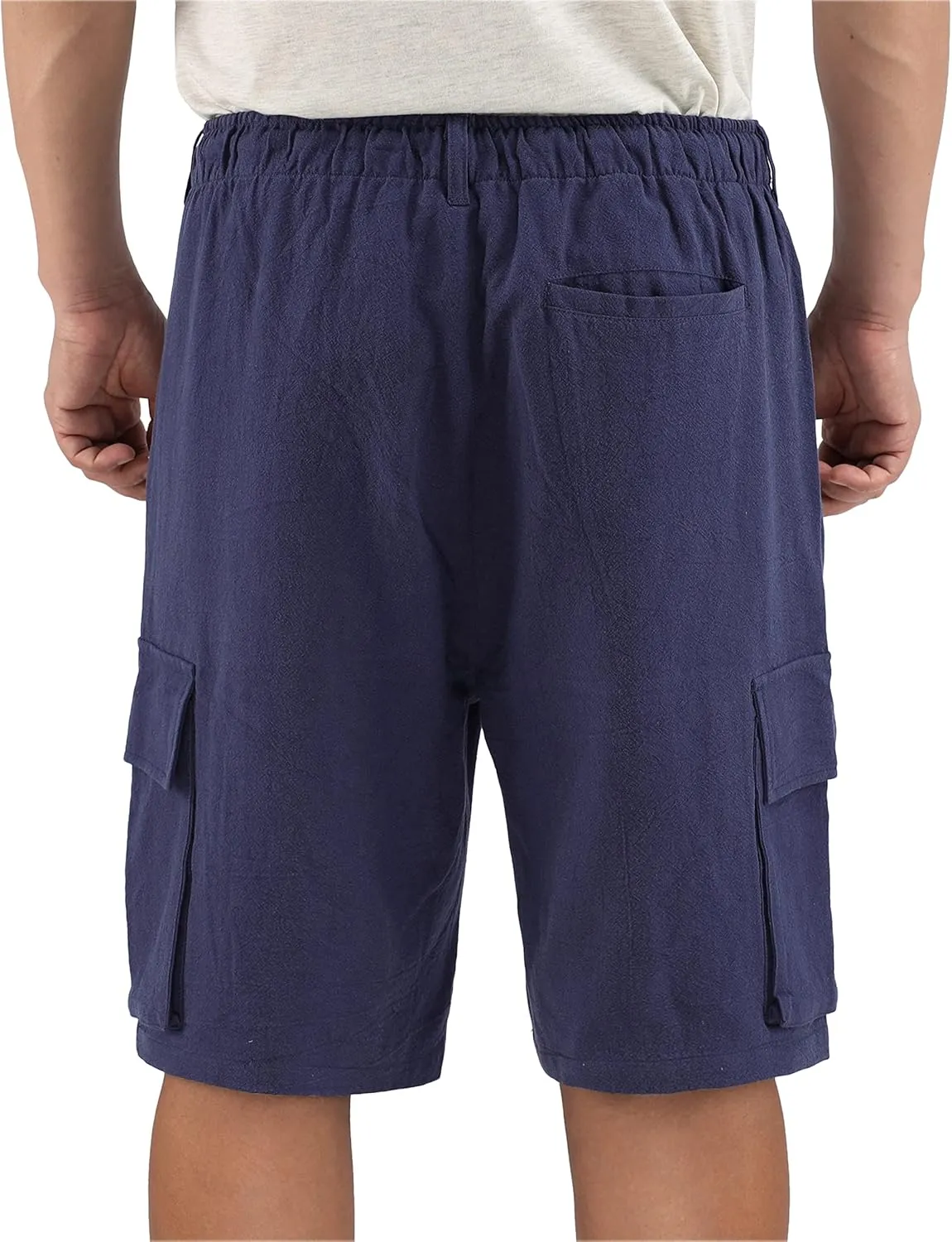 Mens Casual Classic Comfort Soft Linen/Cotton Pocket Active Sports Chino Cargo Shorts