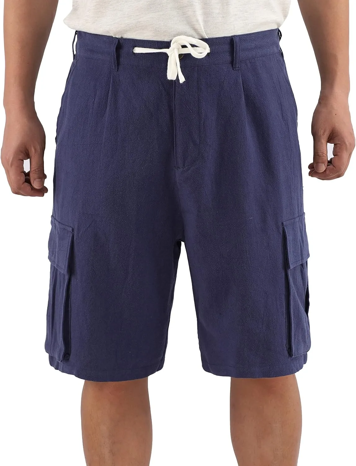 Mens Casual Classic Comfort Soft Linen/Cotton Pocket Active Sports Chino Cargo Shorts