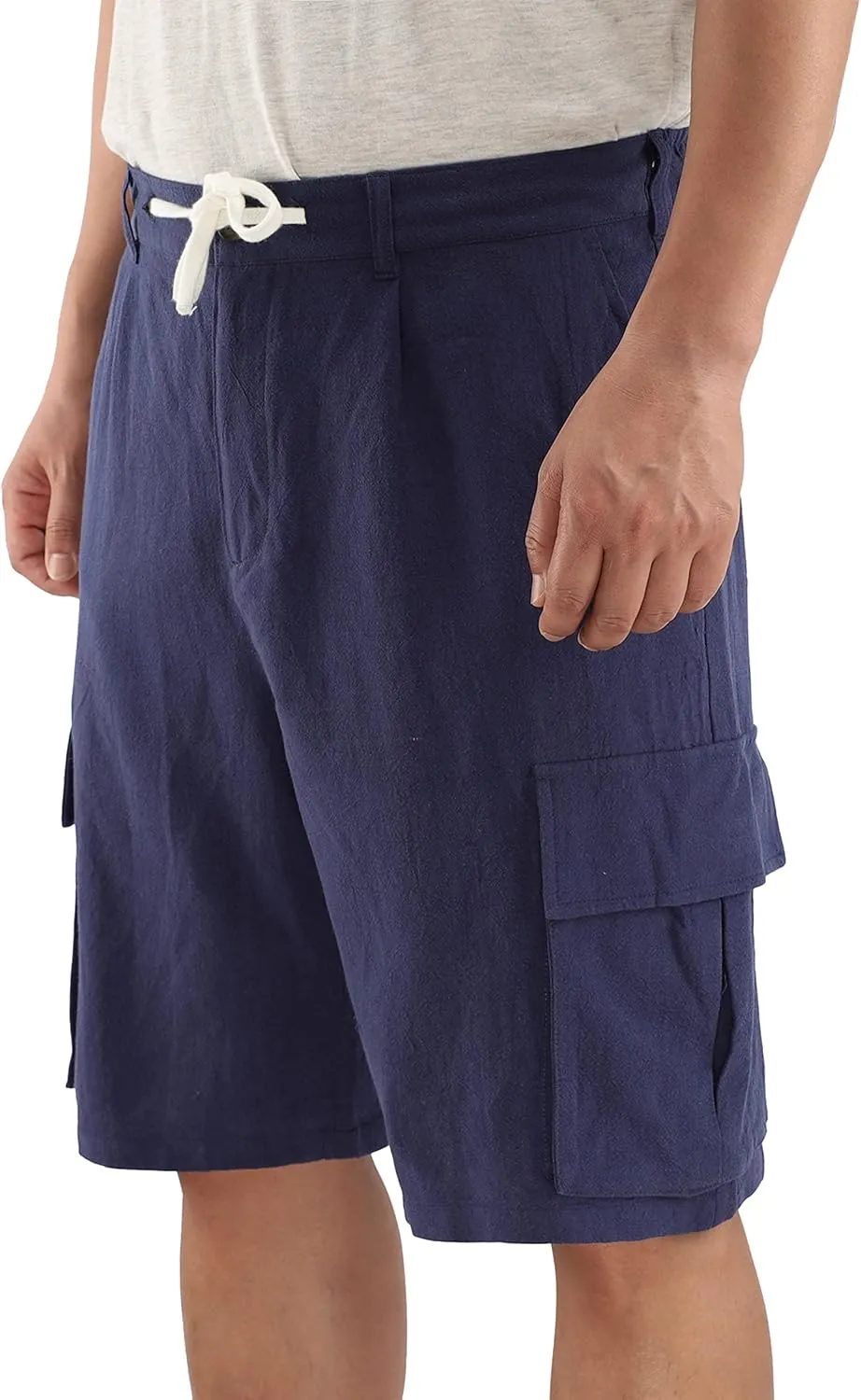Mens Casual Classic Comfort Soft Linen/Cotton Pocket Active Sports Chino Cargo Shorts