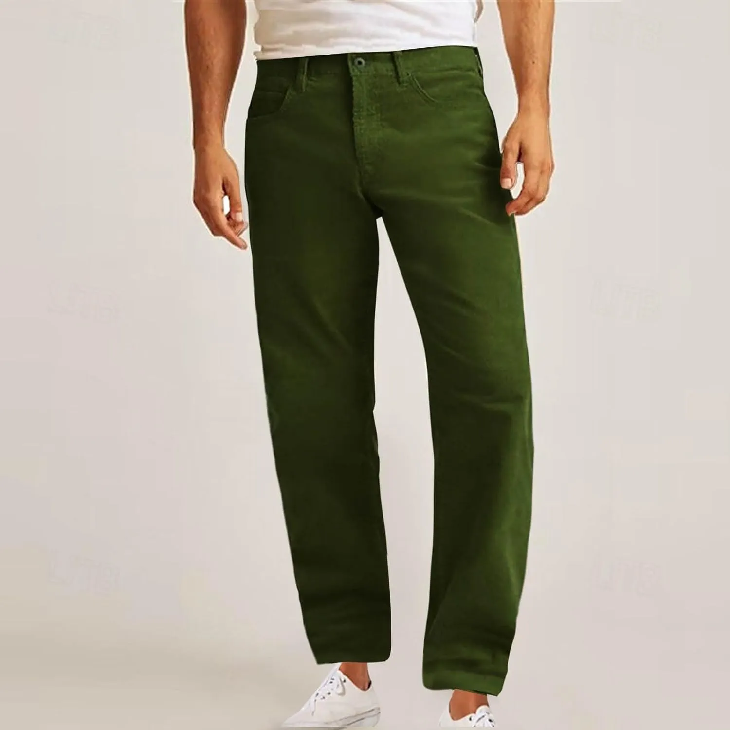Mens Casual Corduroy Pants Elastic Waist Drawstring Loose Straight Leg Long Trousers Stylish Lounge Pants with Pocket