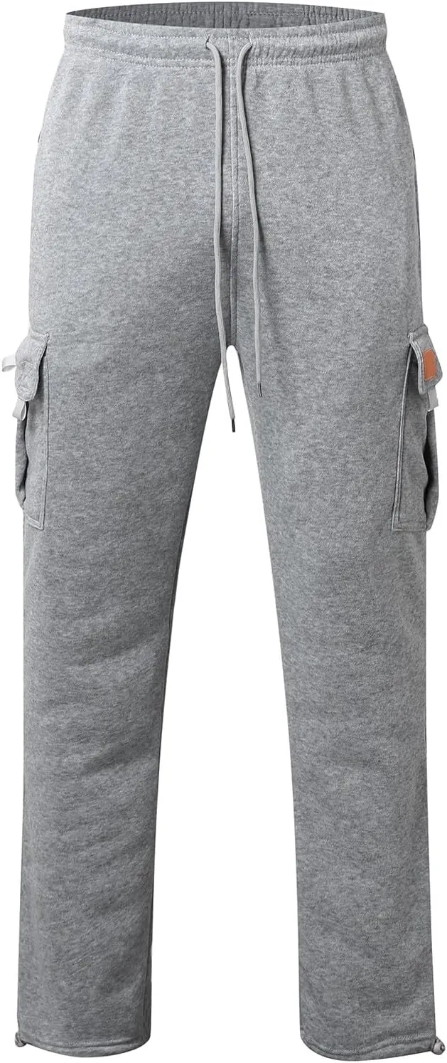 Mens Fleece Baggy Sweatpants Elastic Waist Heavyweight Joggers Pants with Pocket Loose Wide Leg Trousers Sweat Pants