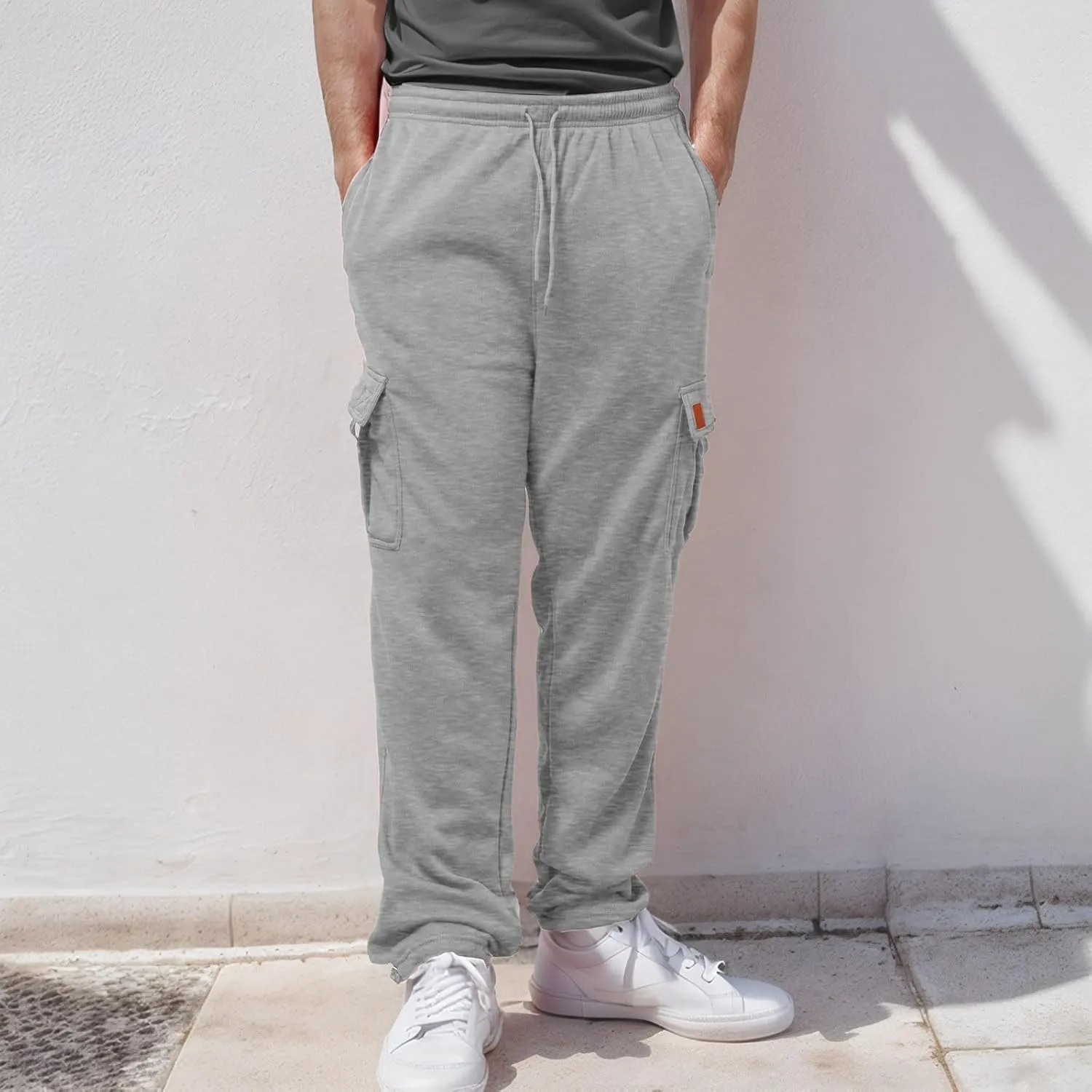 Mens Fleece Baggy Sweatpants Elastic Waist Heavyweight Joggers Pants with Pocket Loose Wide Leg Trousers Sweat Pants
