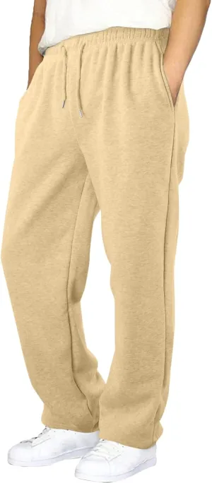Mens Fleece Sweatpants Open Bottom Joggers Straight Leg Running Casual Loose Fit Athletic Pants with Pockets