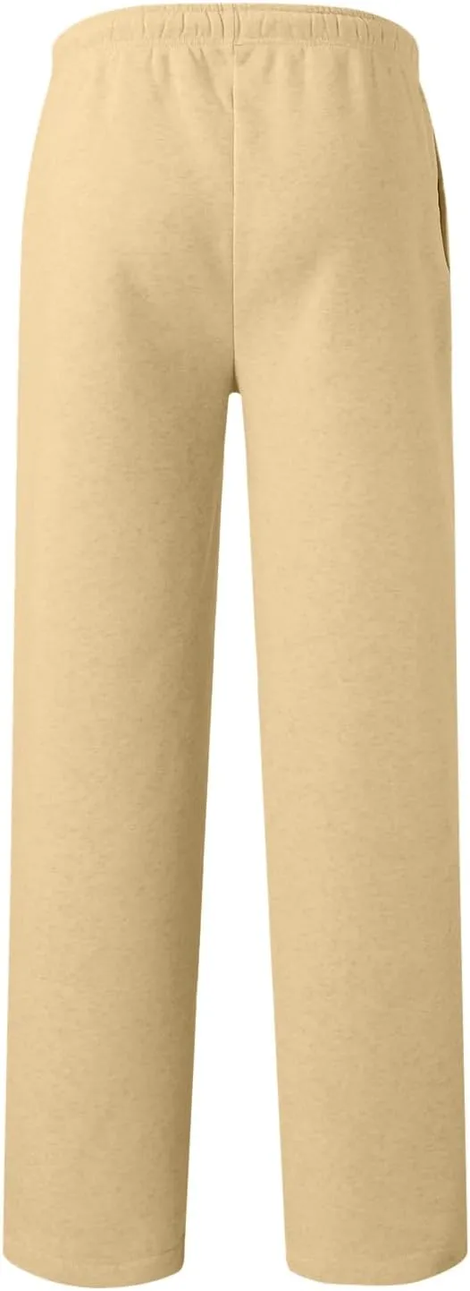 Mens Fleece Sweatpants Open Bottom Joggers Straight Leg Running Casual Loose Fit Athletic Pants with Pockets