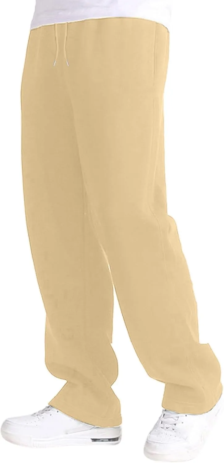 Mens Fleece Sweatpants Open Bottom Joggers Straight Leg Running Casual Loose Fit Athletic Pants with Pockets