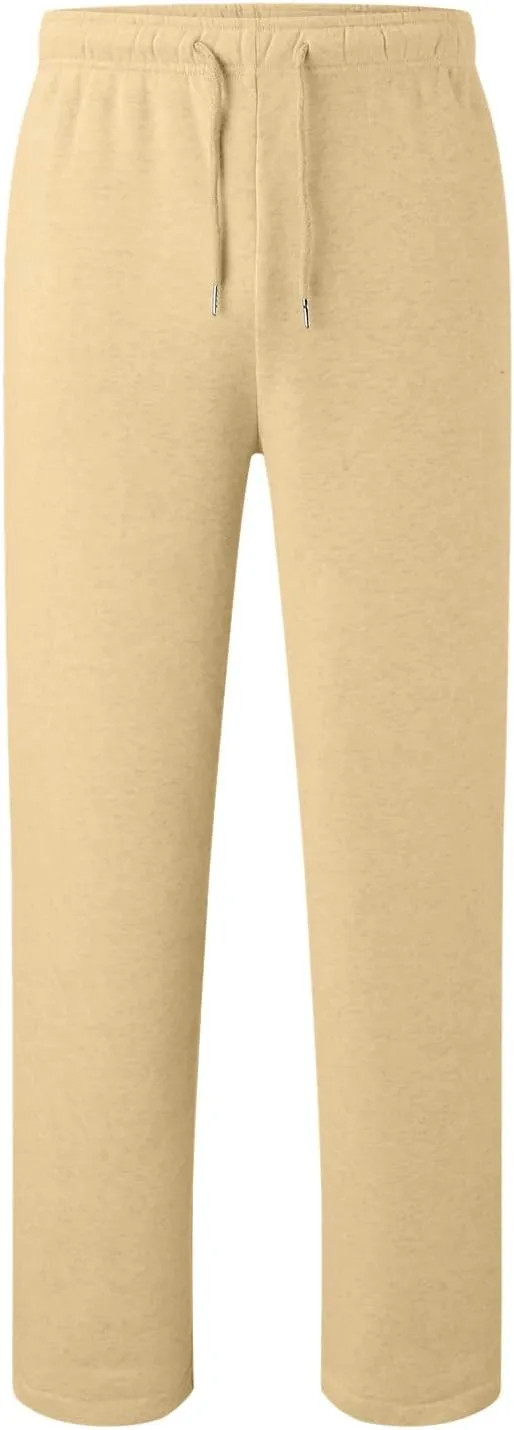 Mens Fleece Sweatpants Open Bottom Joggers Straight Leg Running Casual Loose Fit Athletic Pants with Pockets