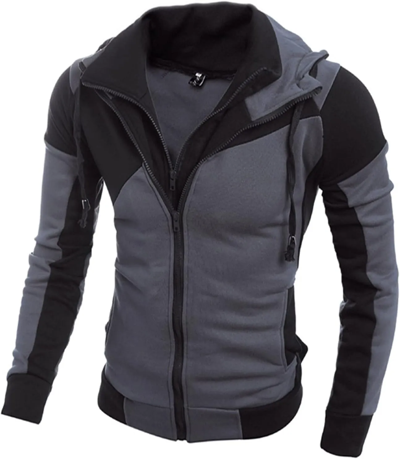 Men's Full Zip Hoodies Fake Two-Piece Sports Sweatshirt Long Sleeve Zipper Hooded Jacket Coats