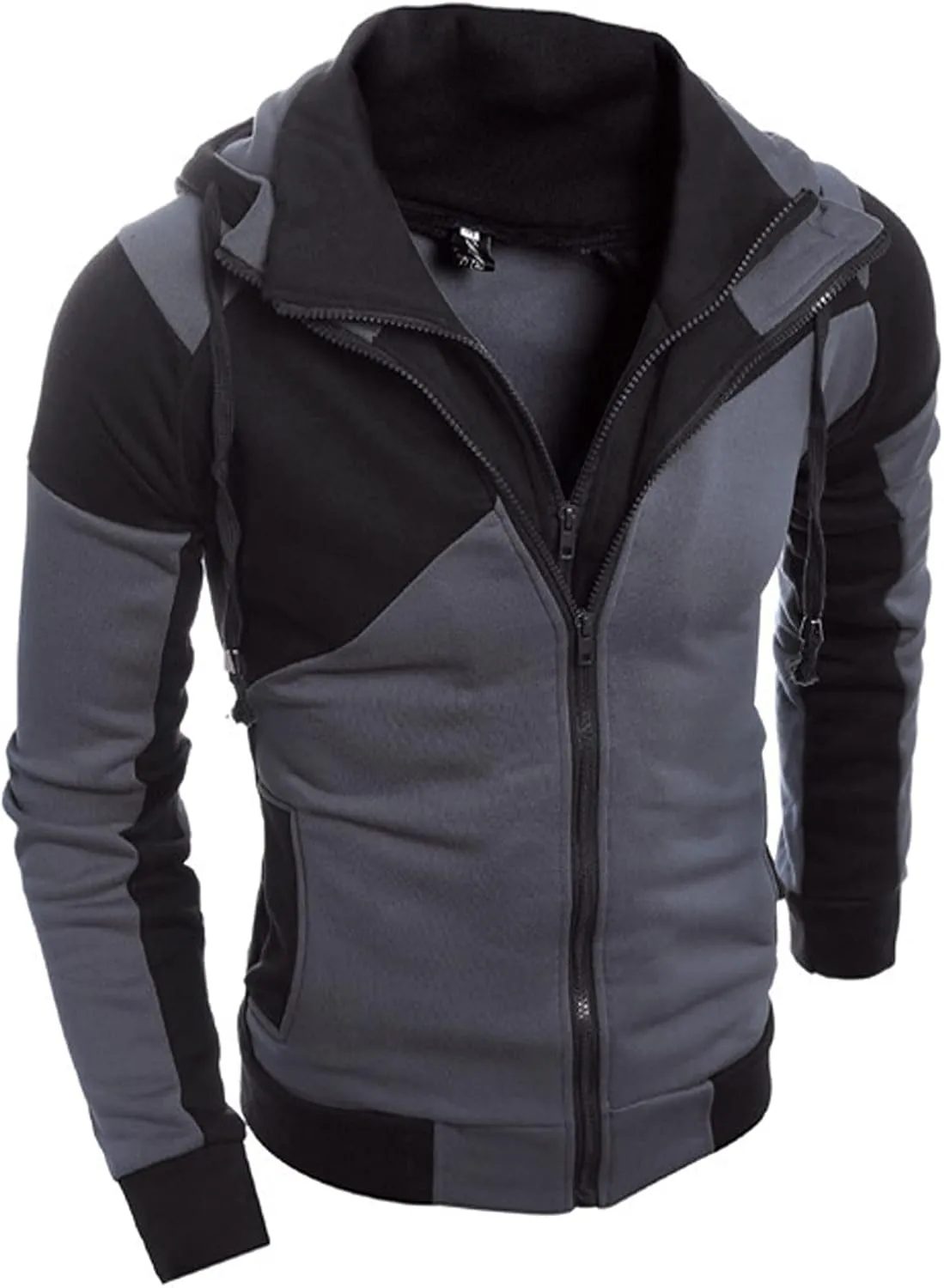 Men's Full Zip Hoodies Fake Two-Piece Sports Sweatshirt Long Sleeve Zipper Hooded Jacket Coats