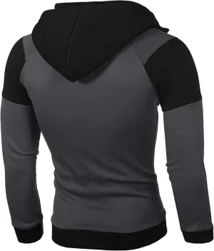 Men's Full Zip Hoodies Fake Two-Piece Sports Sweatshirt Long Sleeve Zipper Hooded Jacket Coats